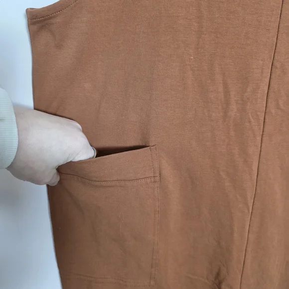 Quince Maternity Jumpsuit Medium Rust Brown Organic Cotton Stretch Overalls - Picture 4 of 6